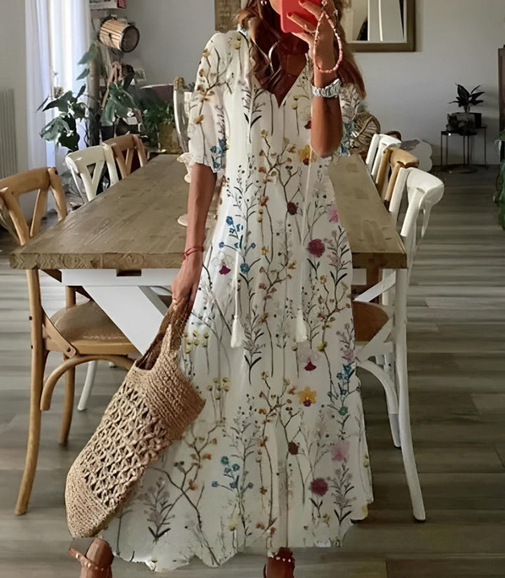 CELESTE | BOHO VINTAGE V-NECK SUMMER DRESS