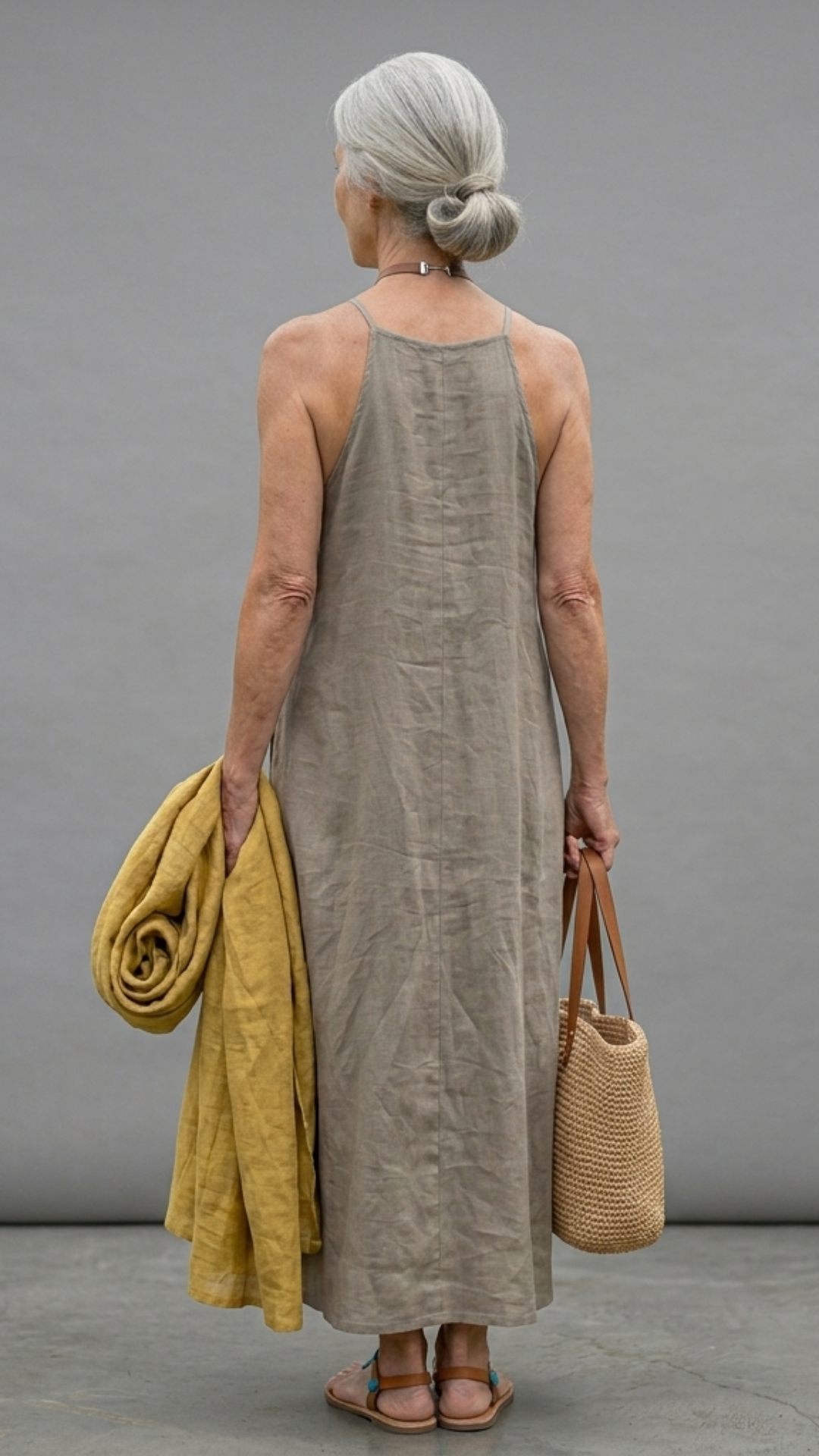 Casual women's long cotton and linen dress