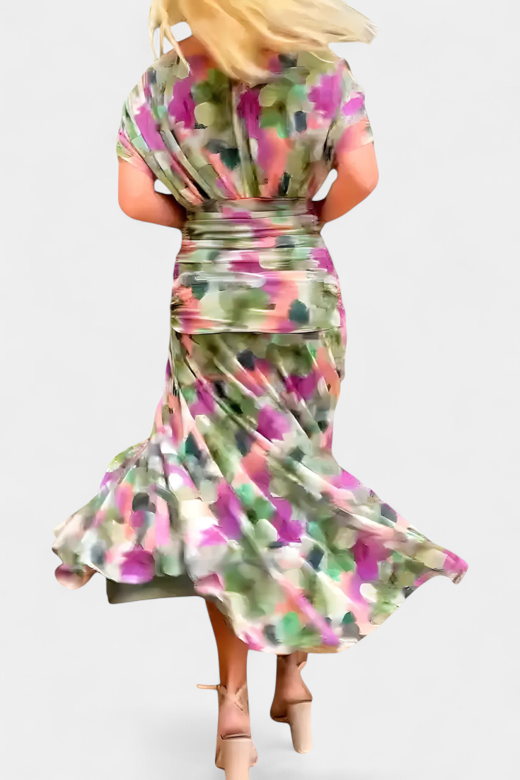 Long Floral V Neck Dress