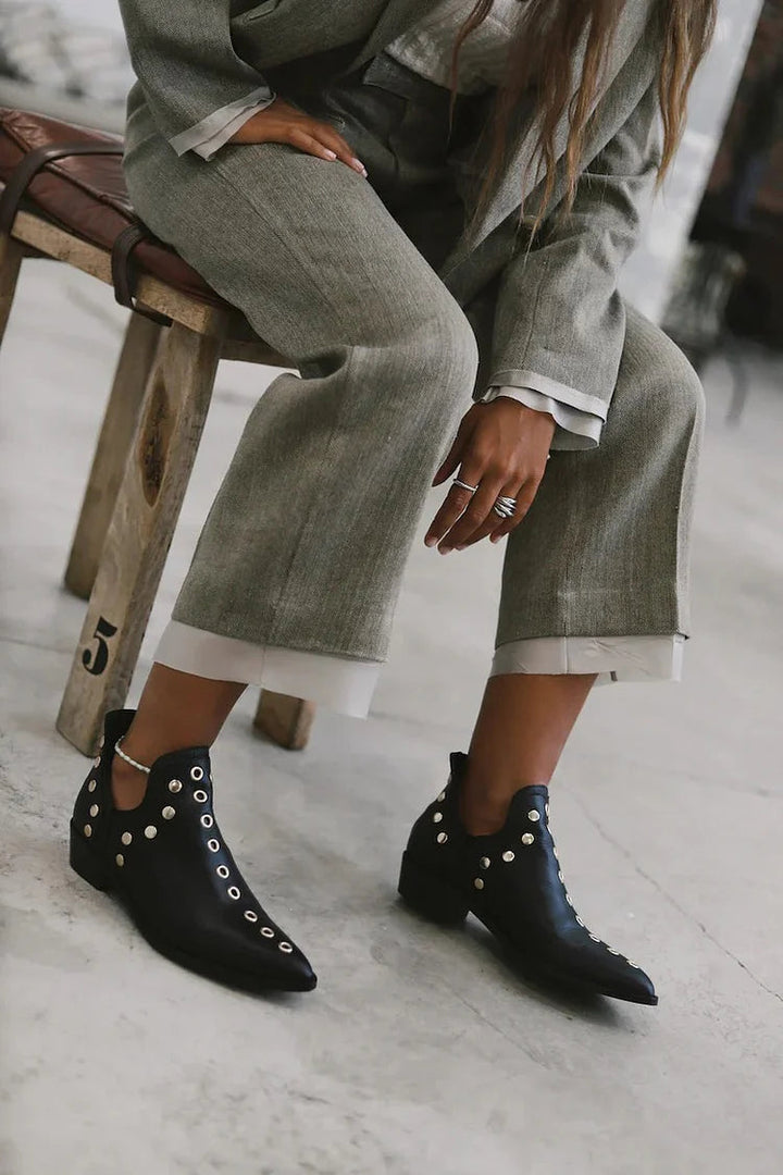 ROSE | STUDDED POINTED ANKLE BOOTS