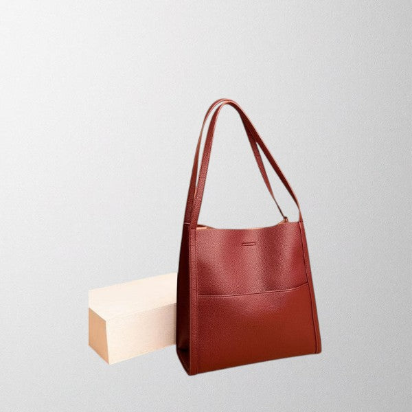 Olivia - Solid colour simple genuine leather shoulder bag