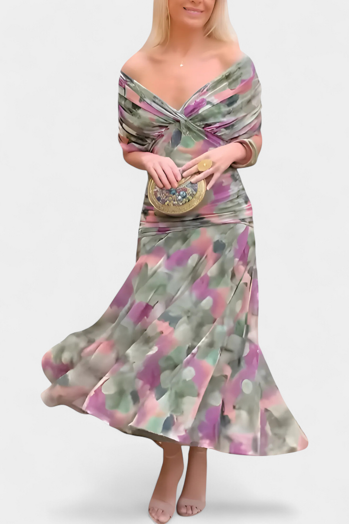 Long Floral V Neck Dress