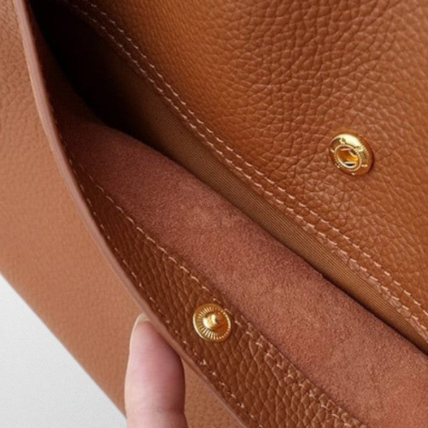 Olivia - Solid colour simple genuine leather shoulder bag