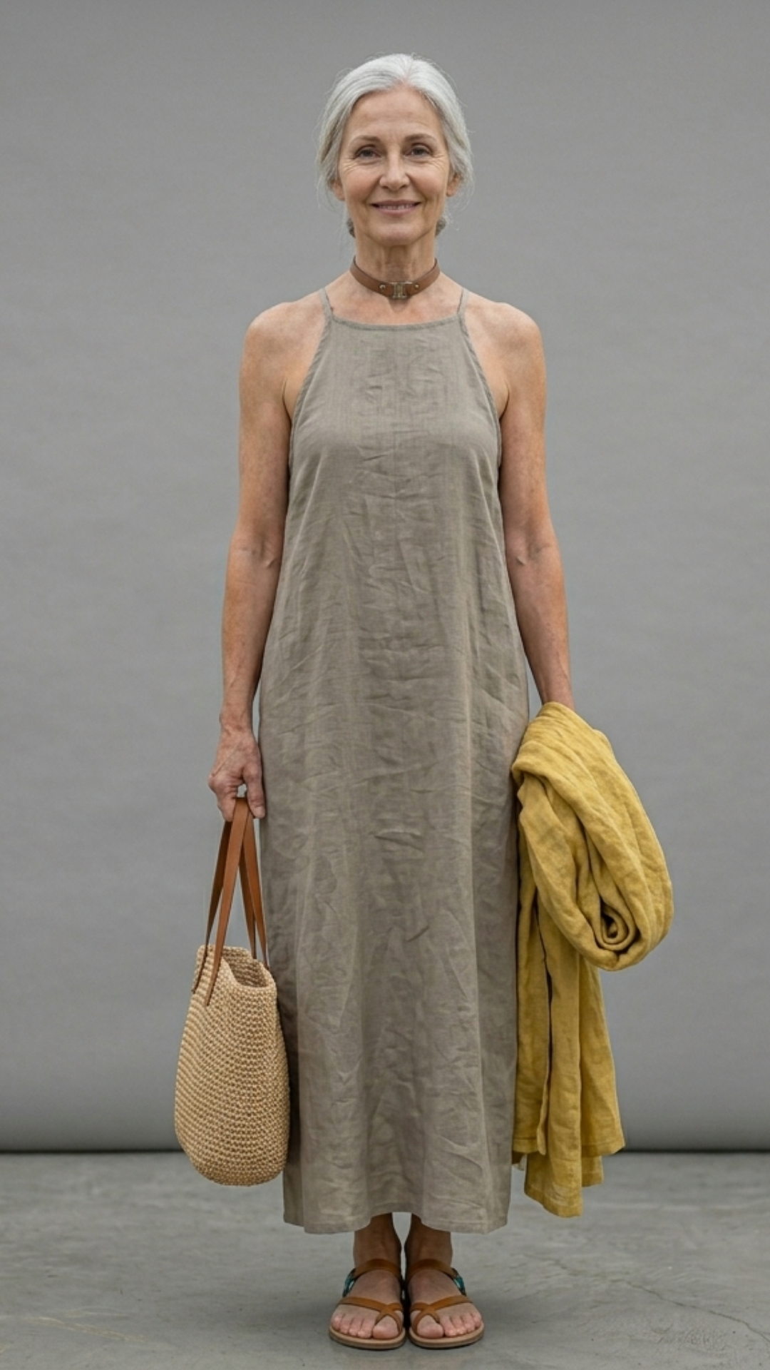 Casual women's long cotton and linen dress