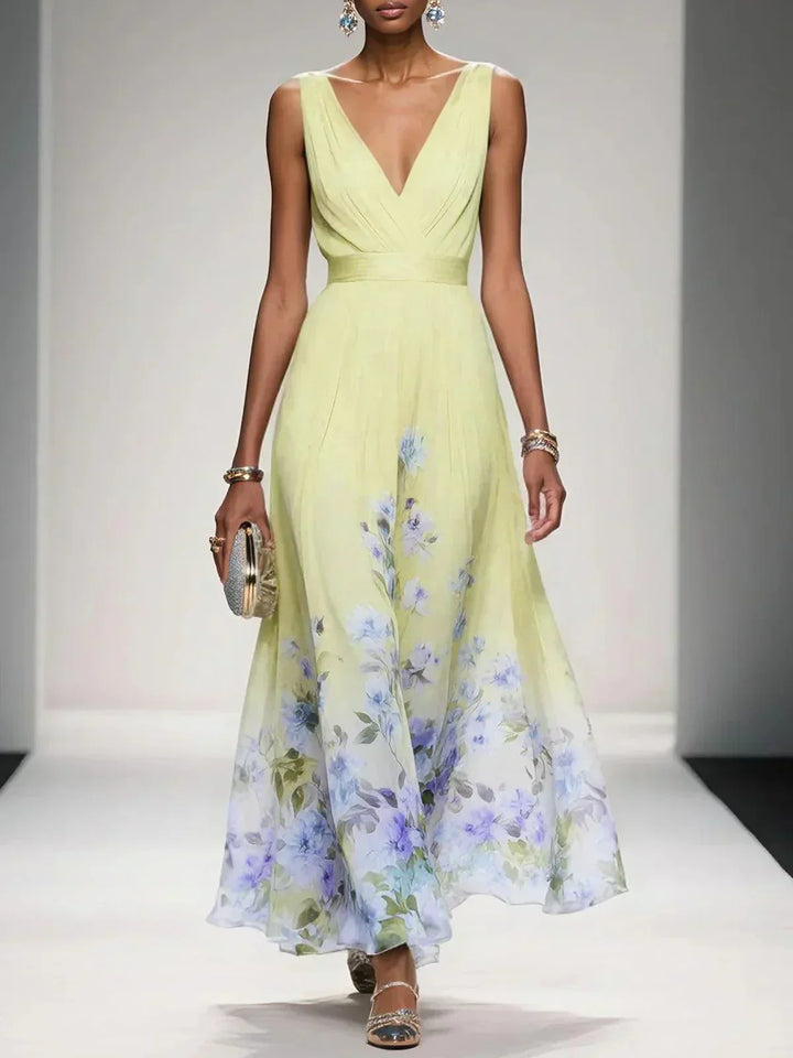 Rosa - Floral Chiffon V-Neck Maxi Dress