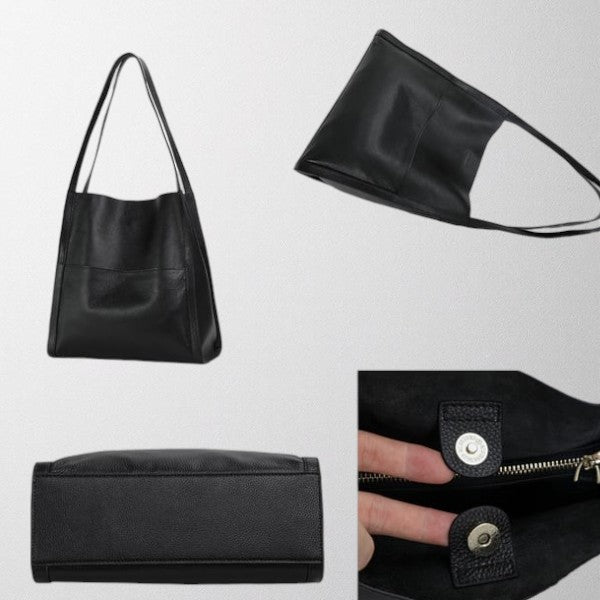 Olivia - Solid colour simple genuine leather shoulder bag