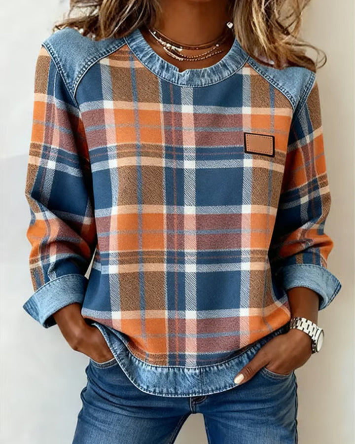 HARPER | PLAID DENIM TRIM TOP