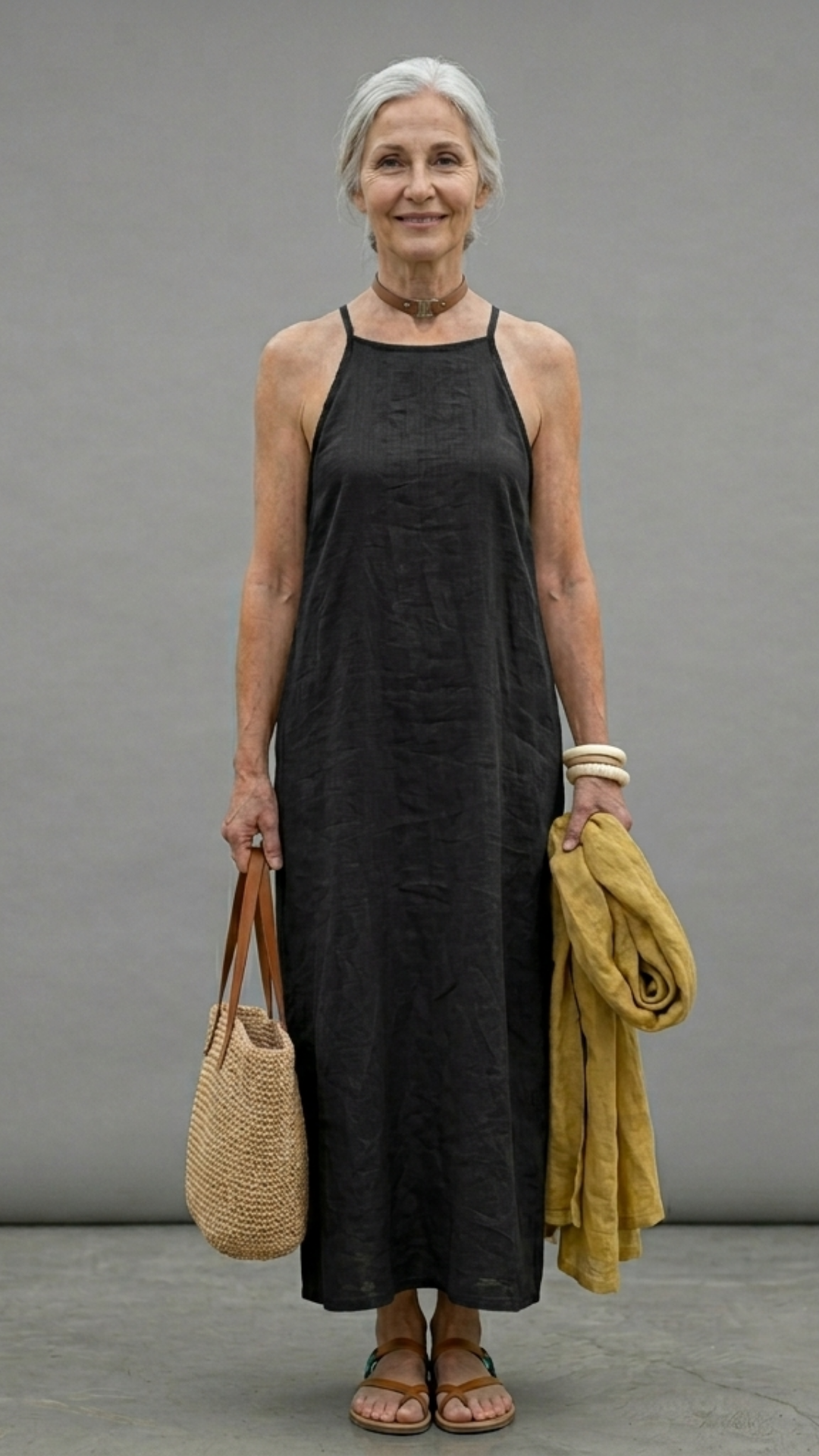 Casual women's long cotton and linen dress