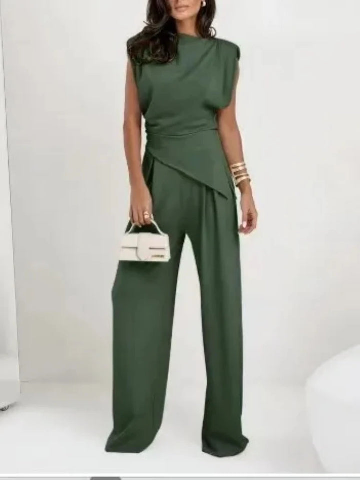 Casual Irregular Top and Wide Leg Pants 2 Piece Set Female Summer Fashion Solid Two Piece Sets Women Elegant Slim Office Suit