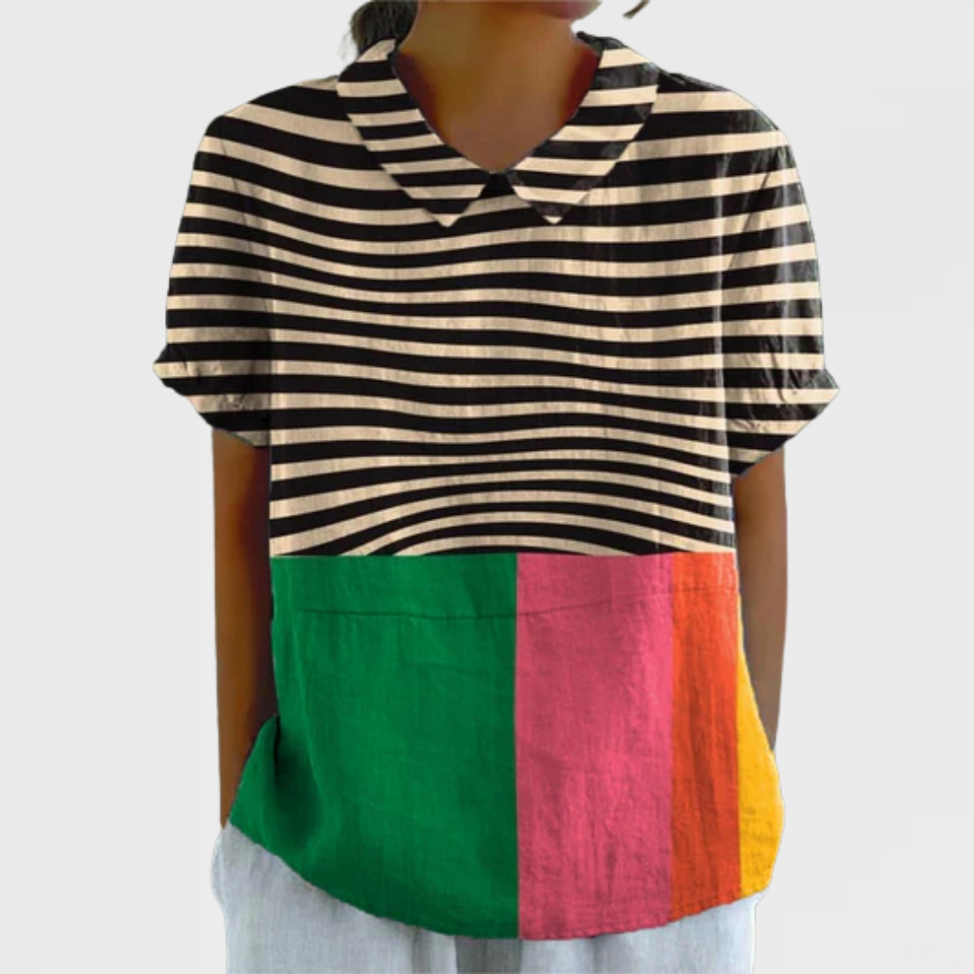 Eva | Bold Stripes and Colour Block Blouse