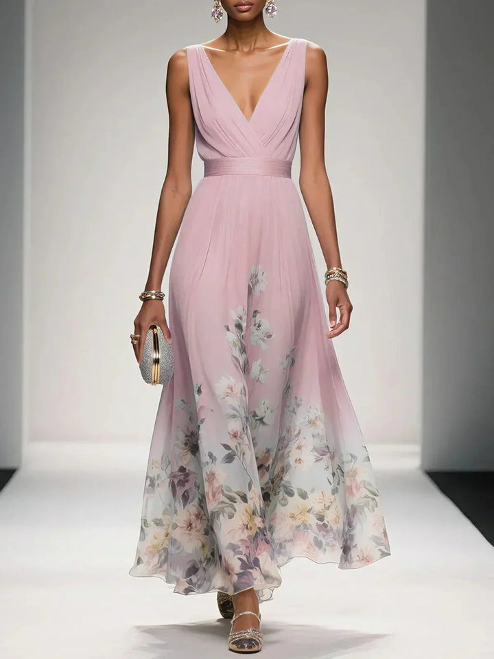 Rosa - Floral Chiffon V-Neck Maxi Dress