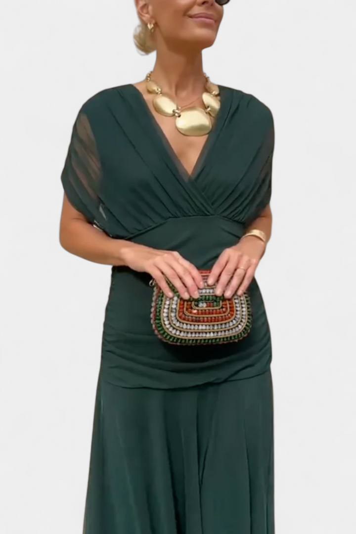 VIVIAN | LONG FLORAL V-NECK DRESS