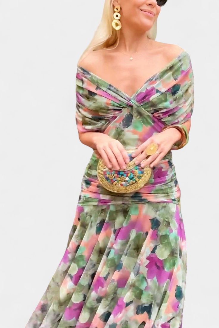 Long Floral V Neck Dress