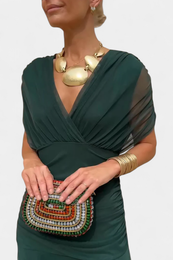 VIVIAN | LONG FLORAL V-NECK DRESS